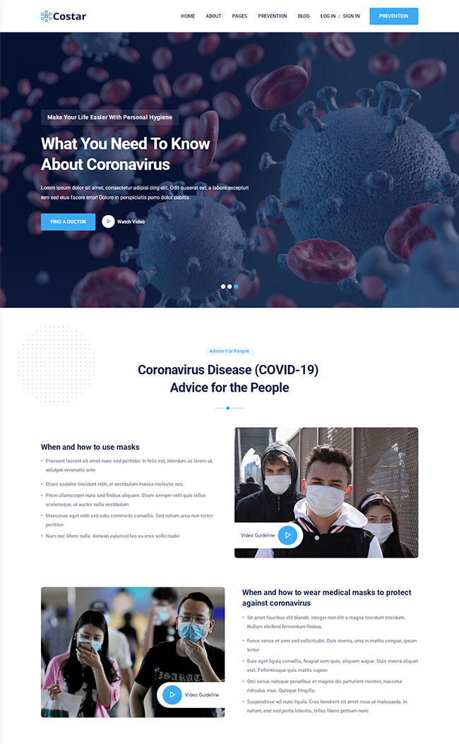 冠状病毒预防宣传页面模板图片